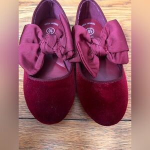 Elegant Burgundy Velvet toddler girls  Shoes with Bow size 10T